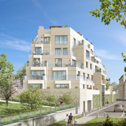 « HORIZON VILLAGE »<br>
6-8, Rue des belles vues<br>
94120 FONTENAY SOUS BOIS <br>
Construction de 42 logements FONTENAY SOUS BOIS_HORIZON VILLAGE_Perspective angle Belles-Vues