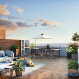 « HORIZON VILLAGE »<br>
6-8, Rue des belles vues<br>
94120 FONTENAY SOUS BOIS <br>
Construction de 42 logements FONTENAY SOUS BOIS_ Pers_Terrasse